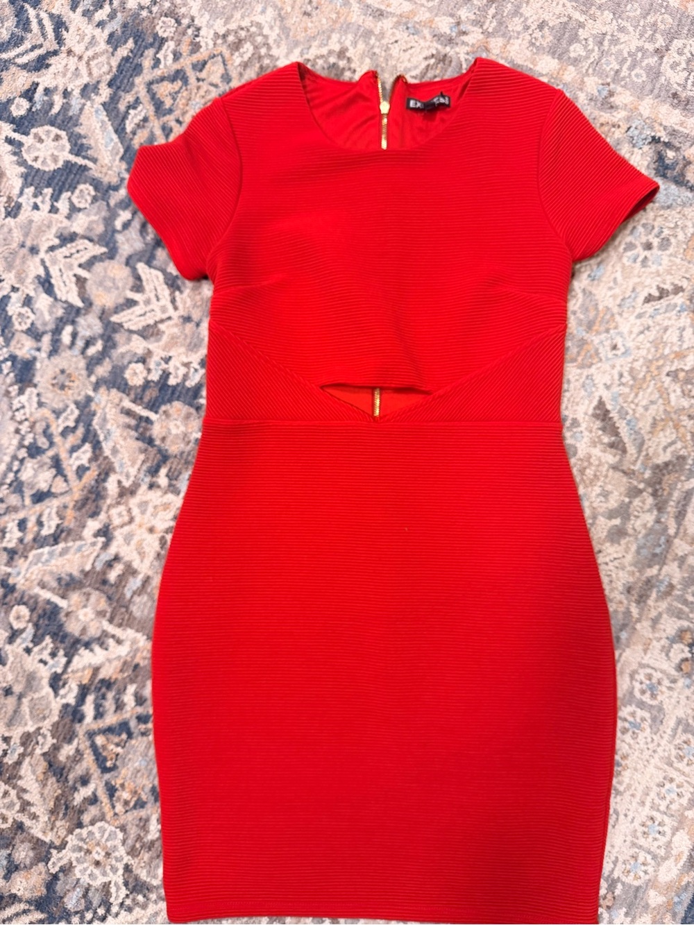 Express Red Short Sleeve Cutout Midi Dress